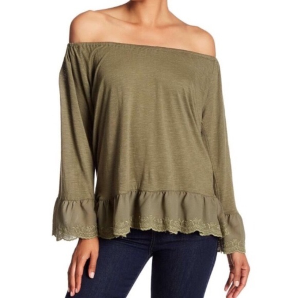 Sanctuary olive green bell sleeve blouse